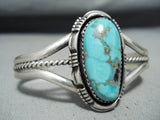Eye-catching Vintage Native American Navajo Pilot Mountain Turquoise Sterling Silver Bracelet-Nativo Arts