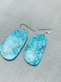 Native American Excellent Santo Domingo Old Kingman Turquoise Sterling Silver Earrings-Nativo Arts