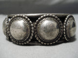 Early Hand Tooled Heavy Vintage Native American Navajo Sterling Silver Button Bracelet Old-Nativo Arts