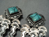 One Of The Most Detailed Vintage Native American Navajo Green Turquoise Sterling Silver Earrings-Nativo Arts
