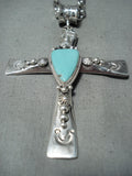 Heavy Navajo Turquoise Sterling Silver Cross Necklace Native American-Nativo Arts