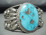 Fabulous Native American Navajo Kingman Turquoise Sterling Silver Bracelet Huge-Nativo Arts