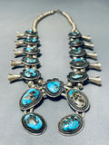 Bisbee Turquoise Vintage Native American Navajo Sterling Silver Squash Blossom Necklace-Nativo Arts