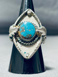 Unique Diamond Shaped Vintage Native American Navajo Turquoise Sterling Silver Ring Old-Nativo Arts