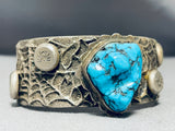 Native American Heavy 100 Gram Spiderweb Sterling Silver Turquoise Bracelet Cuff-Nativo Arts