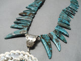 Native American Gigantic Spiderweb Turquoise Shark Tooth Sterling Silver Necklace- Wow!-Nativo Arts
