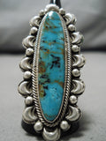 Breathtaking Vintage Native American Navajo Pilot M Turquoise Sterling Silver Ring-Nativo Arts