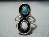 Amazing Vintage Native American Navajo Blue Turquoise Pearl Sterling Silver Ring Old-Nativo Arts