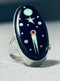 Native American Very Intricate Outer Space Inlay Cosmic Sterling Silver Opal Ring-Nativo Arts