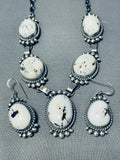 Fabulous Native American Navajo White Buffalo Turquoise Sterling Silver Necklace & Earrings Set-Nativo Arts