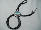 Signed Vintage Zuni Native American Blue Gem Turquoise Sterling Silver Bolo-Nativo Arts