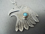 Custom Vintage Native American Acoma Old Kingman Turquoise Sterling Silver Eagle Neckalce Old-Nativo Arts