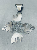 Huge Swimming Fish Native American Navajo Sterling Silver Hand Tooled Pendant-Nativo Arts