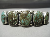 Chunky Huge Domed Vintage Native American Navajo Green Turquoise Sterling Silver Bracelet-Nativo Arts