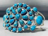 Rare Native American Navajo Blue Diamond Turquoise Sterling Silver Cluster Bracelet-Nativo Arts