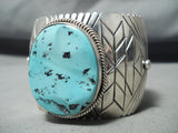 Bea Nez Vintage Native American Navajo Sleeping Beauty Turquoise Sterling Silver Elk Bracelet-Nativo Arts