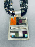 Native American Important Santo Domingo Turquoise Coral Sterling Silver Inlay Necklace-Nativo Arts