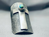 Advanced Silver Work Native American Navajo Royston Turquois Cross Sterling Silver Ring-Nativo Arts