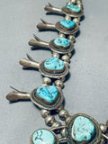 Authentic Vintage Native American Navajo Blue Turquoise Sterling Silver Squash Blossom Necklace-Nativo Arts