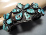Stunning Vintage Native American Navajo Royston Turquoise Sterling Silver Flower Bracelet Old-Nativo Arts