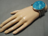 Important Vintage Native American Navajo Old Carico Lake Turquoise Sterling Silver Bracelet Old-Nativo Arts