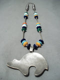 Intricate Vintage Native American Navajo Huge Bear Turquoise Sterling Silver Necklace-Nativo Arts