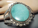 Early Huge Vintage Native American Navajo Blue Gem Turquoise Sterling Silver Bracelet Old-Nativo Arts