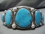 Superlative Vintage Native American Navajo Blue Gem Turquoise Sterling Silver Bracelet Cuff Old-Nativo Arts