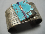 One Of The Best Vintage Native American Navajo Center Inlay Turquoise Sterling Silver Bracelet-Nativo Arts