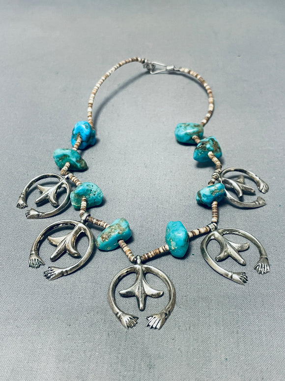 Best Vintage Native American Navajo Royston Old Turquoise choker Sterling Silver Naja Necklace-Nativo Arts