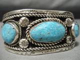 Huge Heavy Vintage Native American Navajo Carico Lake Turquoise Sterling Silver Bracelet Old-Nativo Arts