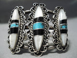 Intricate!! Vintage Native American Navajo Turquoise Pearl Sterling Silver Bracelet Old-Nativo Arts
