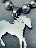 Quality Hand Tooled Vintage Native American Navajo Turquoise Sterling Silver Horse Necklace-Nativo Arts