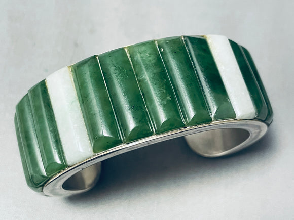 The Best Malachite Inlay Vintage Native American Navajo Sterling Silver Bracelet-Nativo Arts