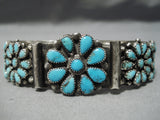 Superior Vintage Native American Navajo Flower Turquoise Sterling Silver Bracelet Old-Nativo Arts