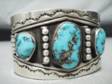 Signed Huge Vintage Native American Navajo Bisbee Turquoise Sterling Silver Bracelet-Nativo Arts