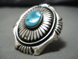 Striking Vintage Navajo Turquoise Sterling Silver Native American Ring Old-Nativo Arts