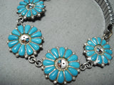 Unique Vintage Native American Zuni Blue Gem Turquoise Sterling Silver Bracelet Old-Nativo Arts