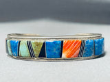 Signed And Intricate Vintage Native American Navajo Turquoise Lapis Sterling Silver Bracelet-Nativo Arts