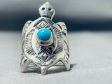 Fascinating Vintage Native American Navajo Sleeping Beauty Sterling Silver Turtle Ring-Nativo Arts