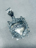 Sacred Heart Native American Navajo Sterling Silver Handcarved Heart On Fire Pendant-Nativo Arts