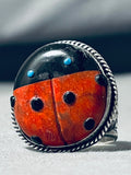 Whimsical Native American Navajo Red Spiny Oyster Sterling Silver Ring Signed-Nativo Arts