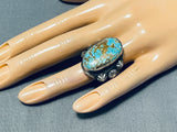 One Of The Best Vintage Native American Navajo #8 Turquoise Sterling Silver Ring-Nativo Arts