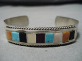 Marvelous Vintage Native American Navajo Turquoise Inlay Sterling Silver Bracelet Old-Nativo Arts