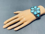 Marvelous Vintage Native American Zuni 9 Blue Gem Turquoise Sterling Silver Bracelet-Nativo Arts