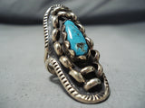 Tremendous Vintage Native American Navajo Kingman Turquoise Sterling Silver Ring Old-Nativo Arts