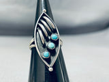 D.a. Dishta (d) Amazing Vintage Native American Navajo Blue Gem Turquoise Sterling Silver Ring-Nativo Arts