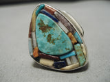 Native American Important Vintage Santo Domingo Turquoise Inlay Sterling Silver Ring-Nativo Arts