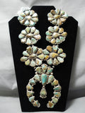 512 Grm Vintage Native American Navajo Royston Turquoise Sterling Silver Squash Blossom Necklace-Nativo Arts