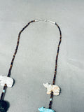 Stunning Native American Navajo Turquoise Coral Sterling Silver Animal Fetish Necklace-Nativo Arts